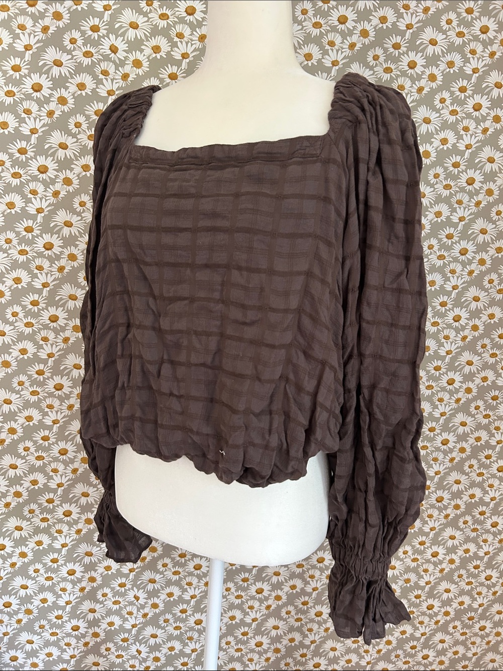 Free People Brown Square-Neck Peasant Blouse